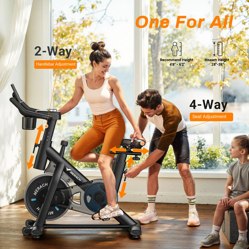 MERACH Exercise Bike Brake Pad Stationary Bike Low Noise Indoor Cycling Bike 270lbs Weight Capacity Tablet Mount Fitness Courses