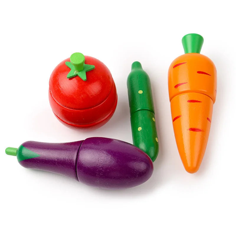 Wooden Toy Cutting Fruit Vegetables Food Pretend Play Toy