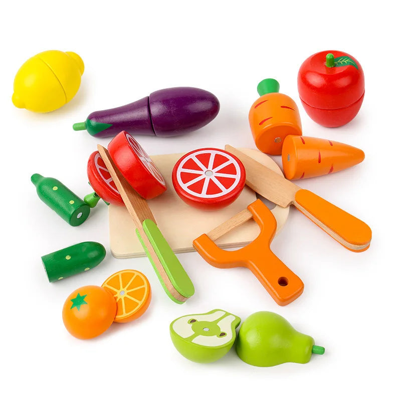 Wooden Toy Cutting Fruit Vegetables Food Pretend Play Toy