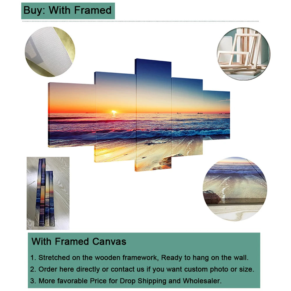 Canvasist 5 Pieces HD Printed Wall Art Canvas Poster Vector Illustration of Japan Landscape Painting Abstract Home Deocration Picture