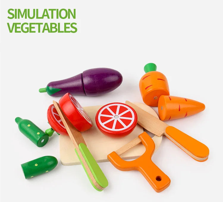 Wooden Toy Cutting Fruit Vegetables Food Pretend Play Toy