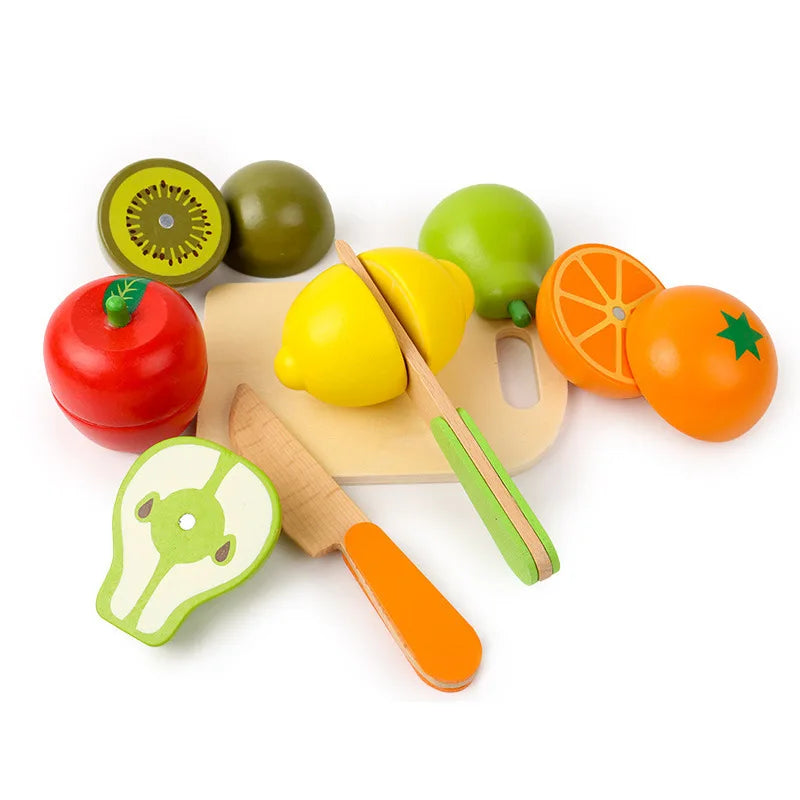 Wooden Toy Cutting Fruit Vegetables Food Pretend Play Toy