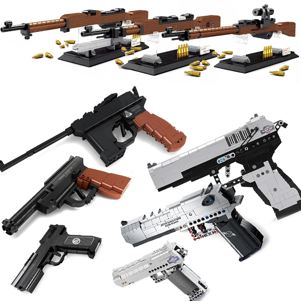 Lego STYLE Technique Guns Kit Revolving Pistol Sets SWAT Military WW2 Weapons