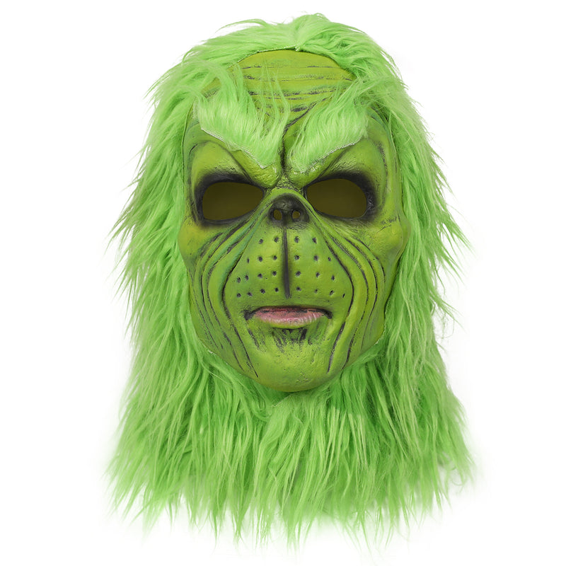 The Grinch Mask – Christmas Green-Haired Monster Costume with Gloves & Santa Hat, Festive Cosplay & Holiday Party Prop