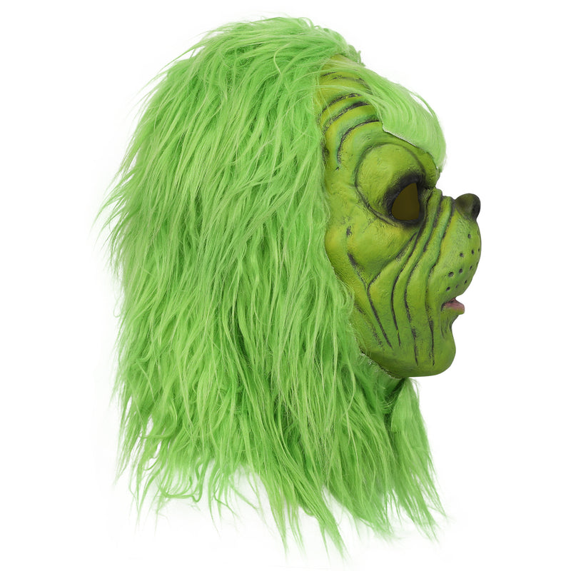 The Grinch Mask – Christmas Green-Haired Monster Costume with Gloves & Santa Hat, Festive Cosplay & Holiday Party Prop