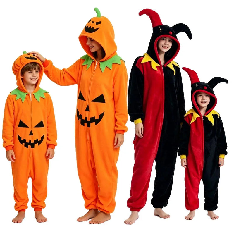 Halloween Pumpkin – Plush Orange Jumpsuit Costume for Adults & Kids, Unisex Carnival Party Outfit, Cosplay & Dress-Up Kigurumi Onesie Costume