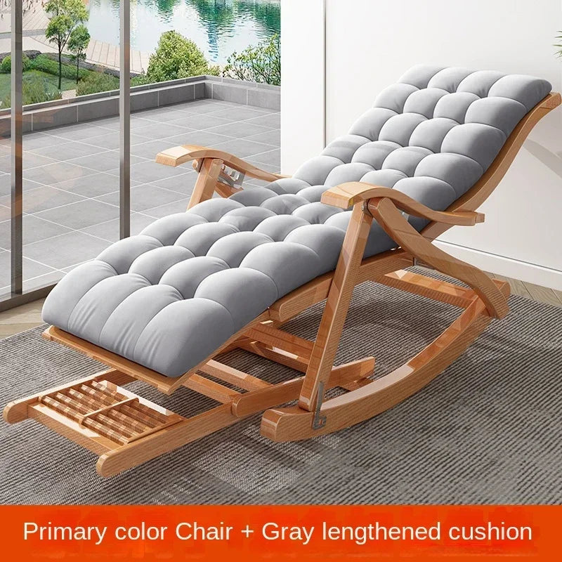 UVR Recliner Folding Rocking Chair Living Room Armchair Bed Office Lunch Break Nap Backrest Stool Bamboo Chaise Longue