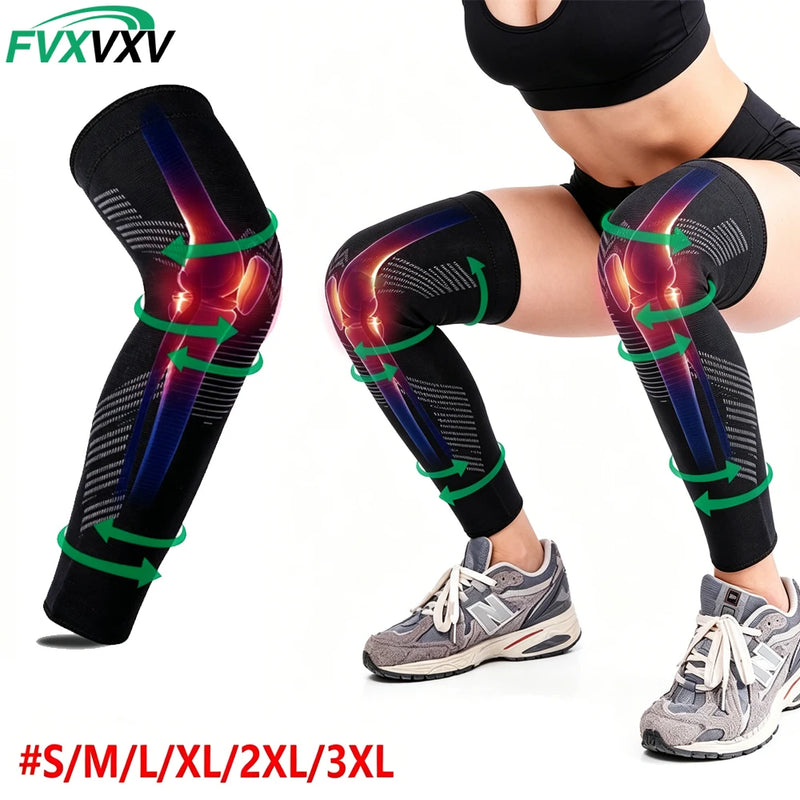 1/2PCS Full Leg Copper Compression Sleeves for Men And Women Long Knee Brace Support for Basketball, Running, Workout, Cycling