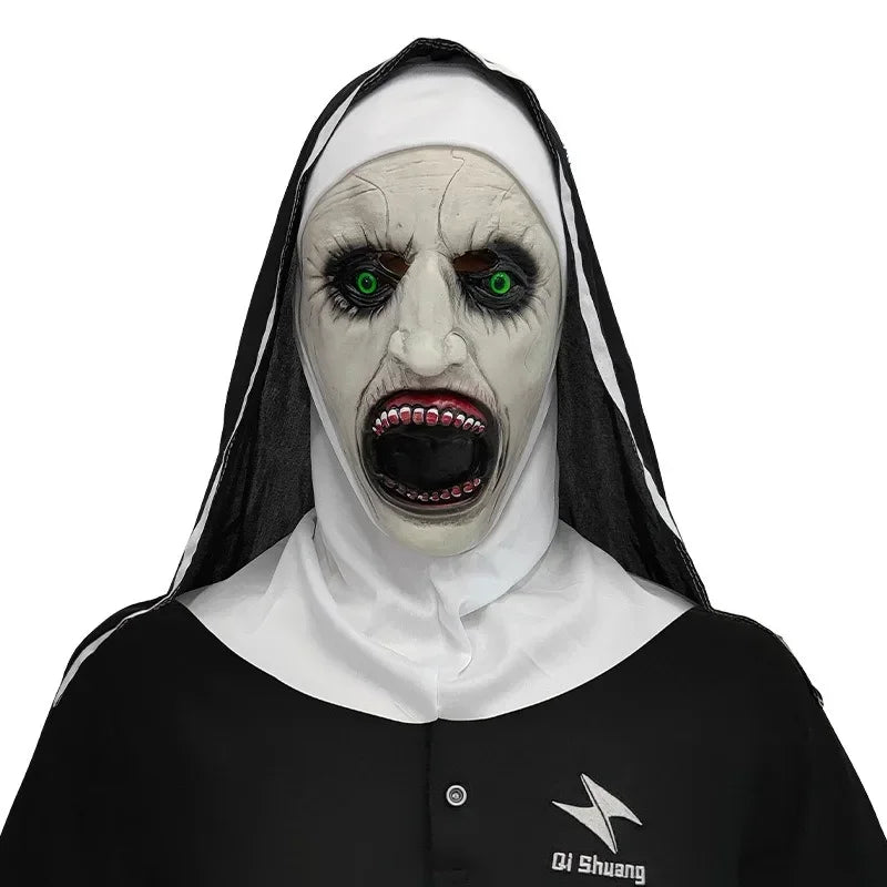 Scary Nun Mask Halloween Costume Bloody Horror Devil Face with Headwrap