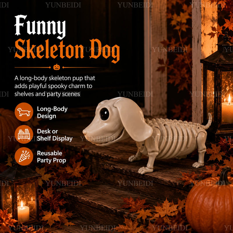 Halloween Animal Skeleton Cat & Dog Models – Realistic Horror Skeleton Ornaments for Haunted House, Garden & Party Decorations
