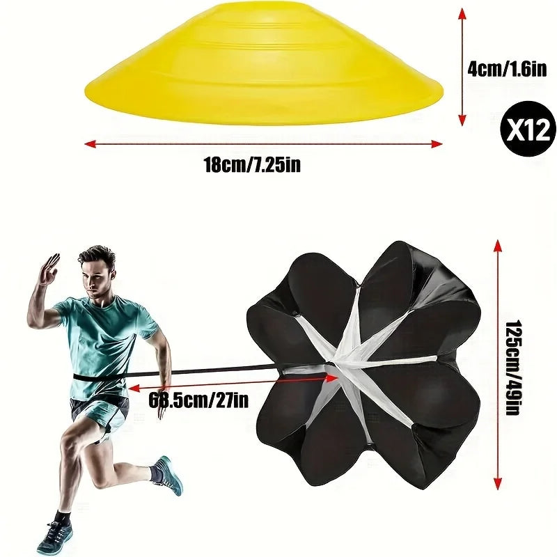 east Fitness 1 Set Soccer Training Agility Ladder Set, Logo Disks, Resistance Umbrella, Spikes, Obstacles Speed Awareness Training