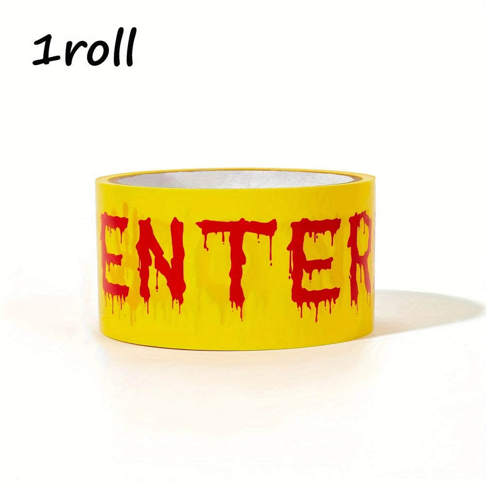 1pc 25m Halloween Do Not Enter Warning Tape – Bloody Handprint Drip Design Yellow Barrier Tape for Haunted House & Party Decor