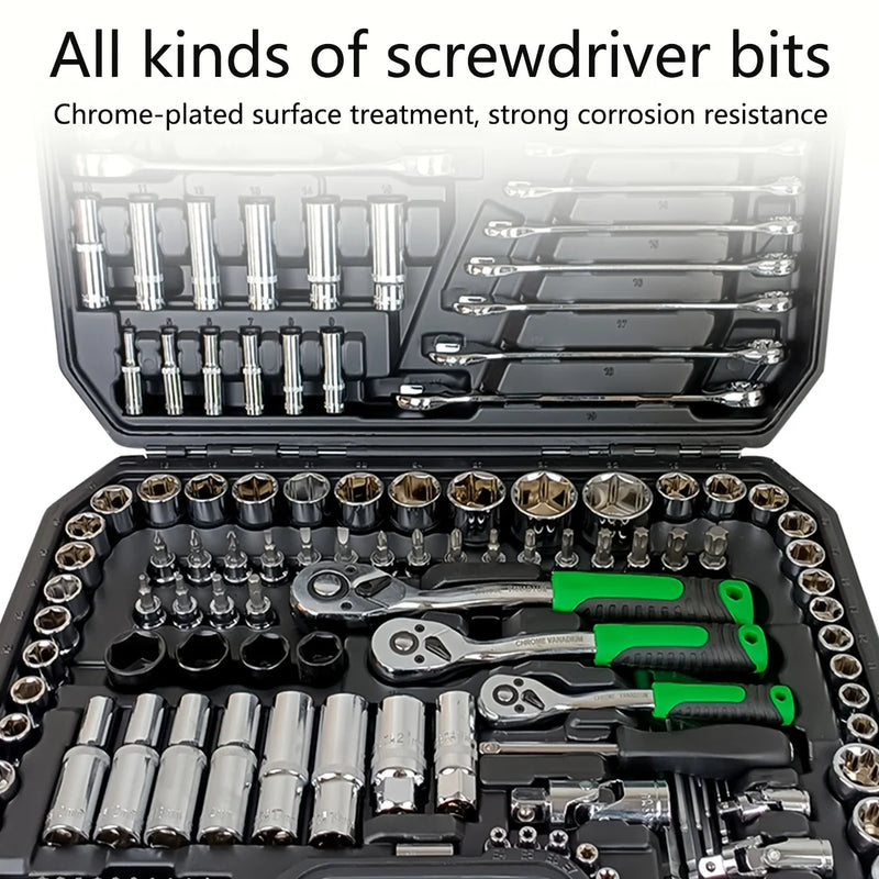 150/46pcs Auto Mechanical Repair Tool Set, Multifunctional with Socket, Wrench And Ratchet Set, Auto Repair, Mechanical Toolkit Brand New Father's Day Gift