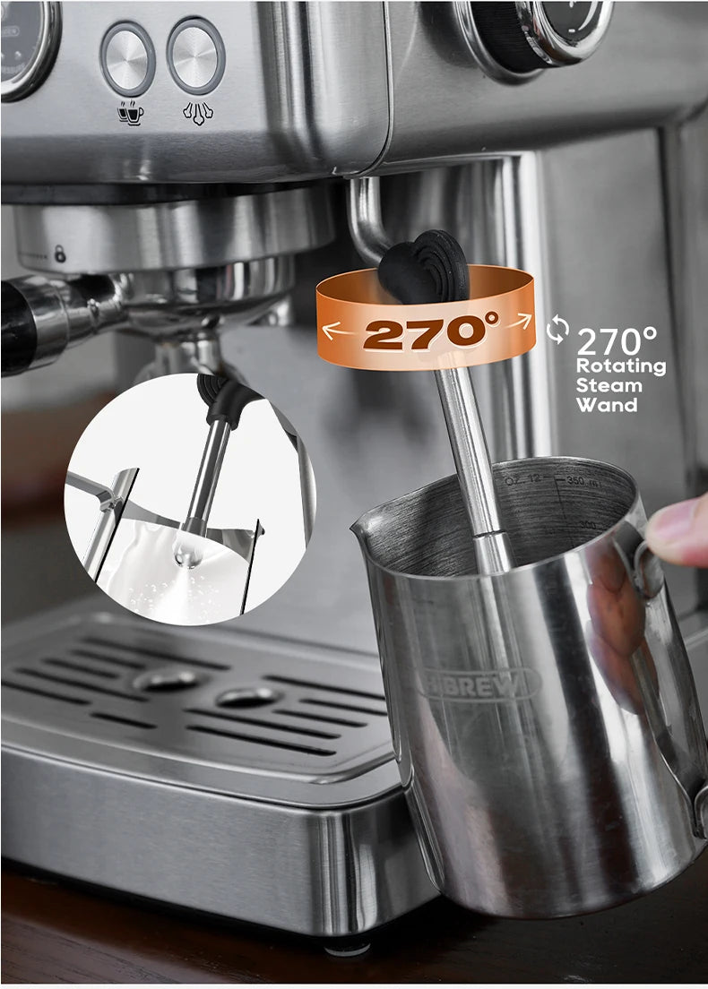 HiBREW 20Bar Semi Automatic Espresso Coffee Machine Temperature Adjustable 58mm Portafilter Cold/Hot Coffee Maker Metal