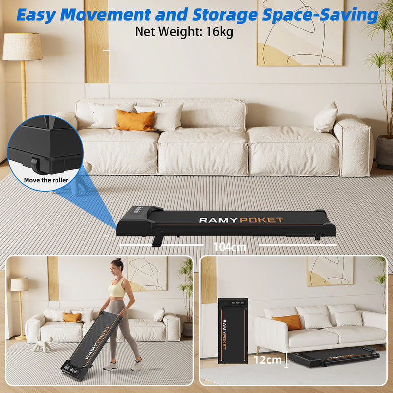 RAMYPOKET Walking Pad Treadmill with 9% Incline APP Control, 3-Window LED 2.5HP Under Desk Treadmill 120KG Capacity 1-8 Km/h Treadmill Running Machine