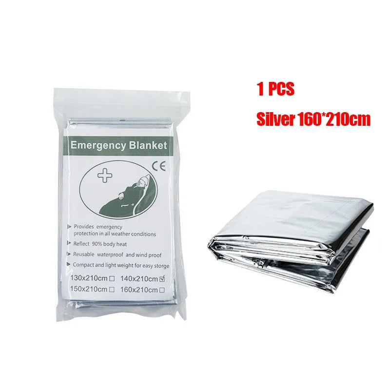 Emergency Thermal Poncho Blanket Lightweight Water-Resistant Windproof Sunshade Reusable First Aid Mat Pad Cover