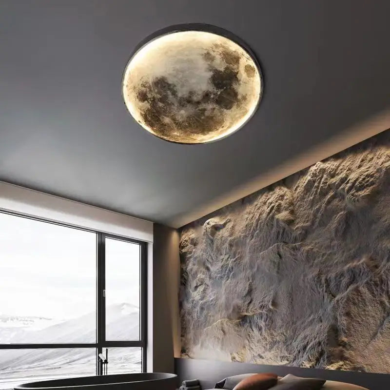 Nawongo Dimmable Indoor Creative Wall Mounted Ceiling Light Creative Bedside Living Room Round Decoration Modern LED Moon Wall 50cm Wall Light