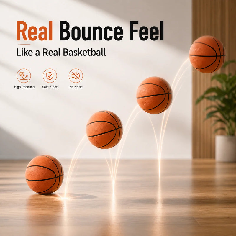 Silent Basketball Hoop Set, Indoor Foam Basketball with Mini Hoop, No Noise Training Ball for Home, Apartment & Kids Practice