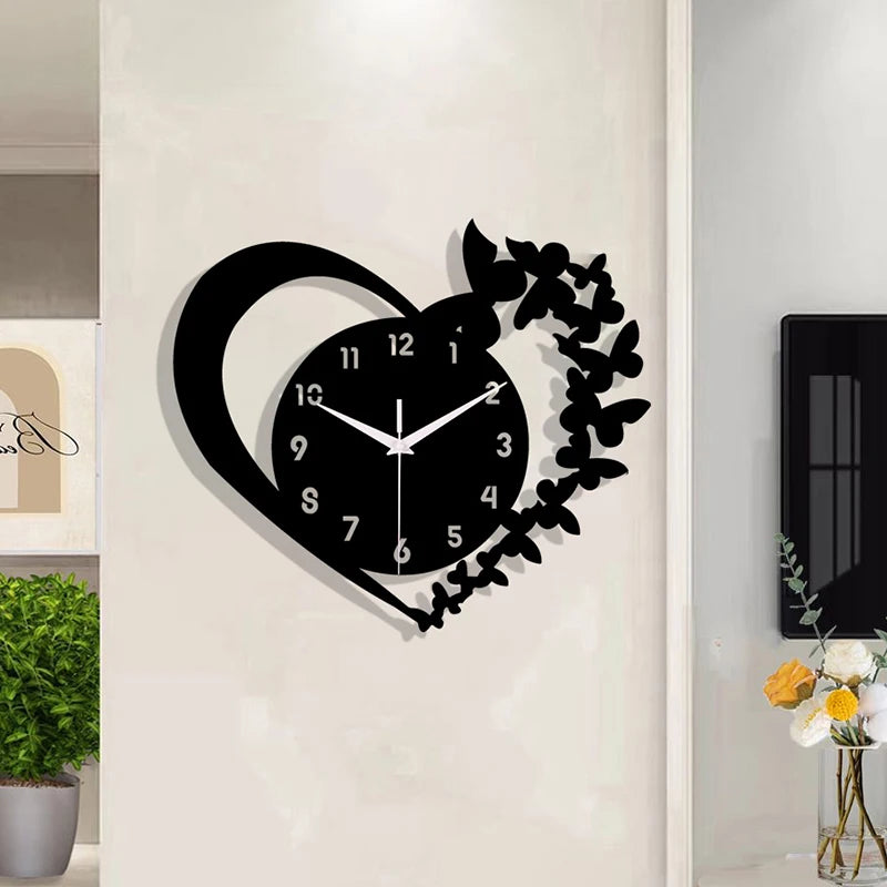 east Home Heart shaped frameless design acrylic silent clock living room bedroom home decoration Mother's Day New Year Easter gift