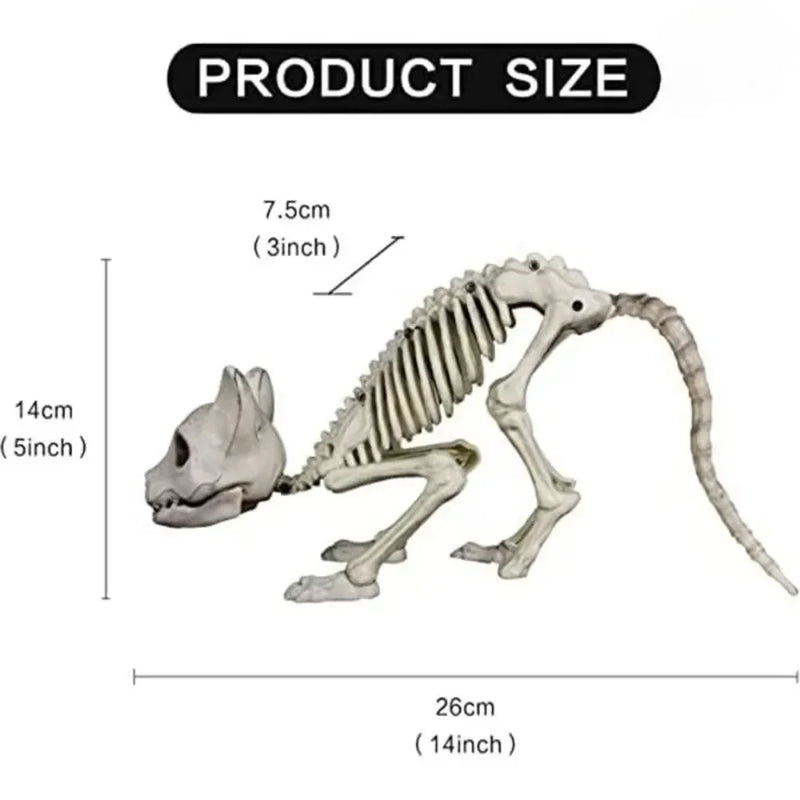 Halloween Animal Skeleton Cat & Dog Models – Realistic Horror Skeleton Ornaments for Haunted House, Garden & Party Decorations