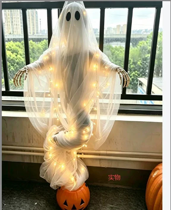 Swirling Ghost Pumpkin LED Yard Lamp – Halloween Outdoor Garden Floor Light & Spooky Pumpkin Decoration