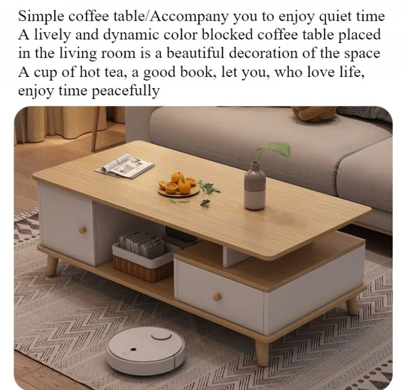 east Home Coffee table living room household modern simple coffee table small apartment solid wood leg tea table tea table square