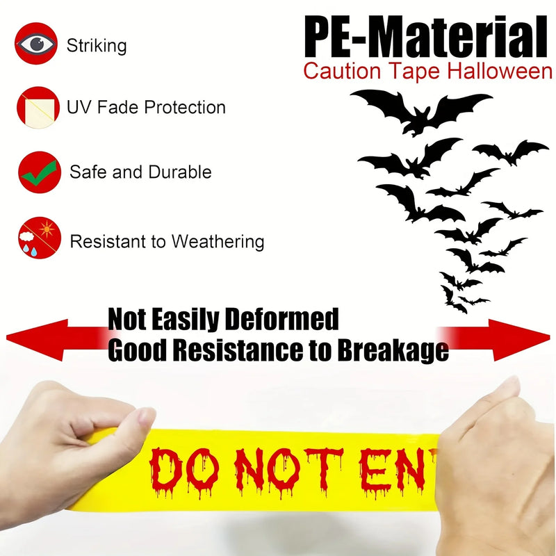 1pc 25m Halloween Do Not Enter Warning Tape – Bloody Handprint Drip Design Yellow Barrier Tape for Haunted House & Party Decor