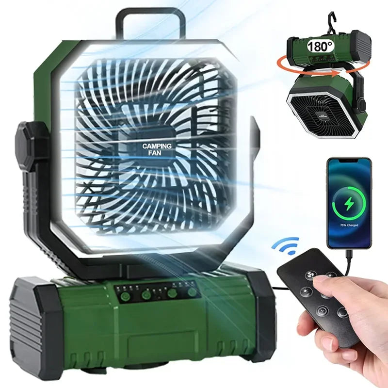 Radiator Fan 20000mAh Battery Camping Fan 4 LED Lantern 8 Speeds Portable Fan