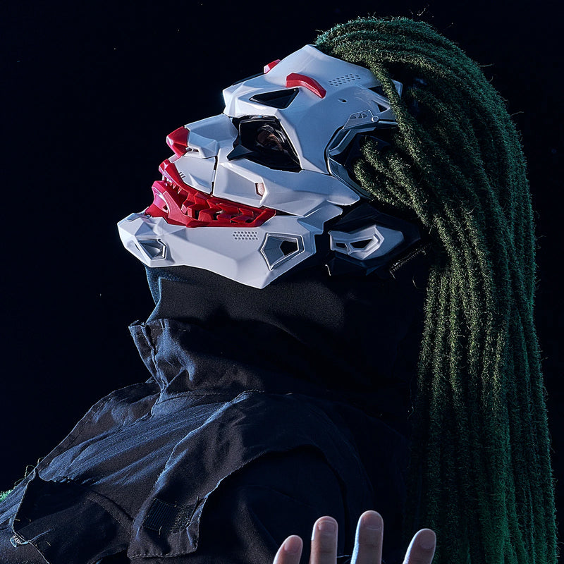 Cyberpunk Clown Mask with Braids – 2D Resin Cosplay Mask, Halloween Anime Role-Playing Prop, Costume Gift & Toy