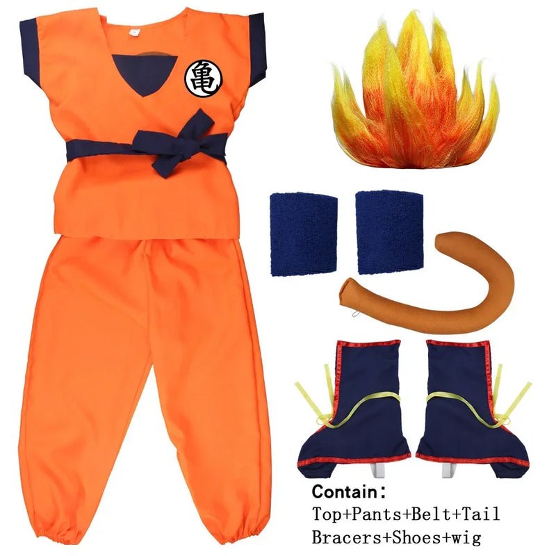 NEW Goku Cosplay Costume for Kids & Adults – Son Goku Super Saiyan Training Suit with Wig, Party Outfit