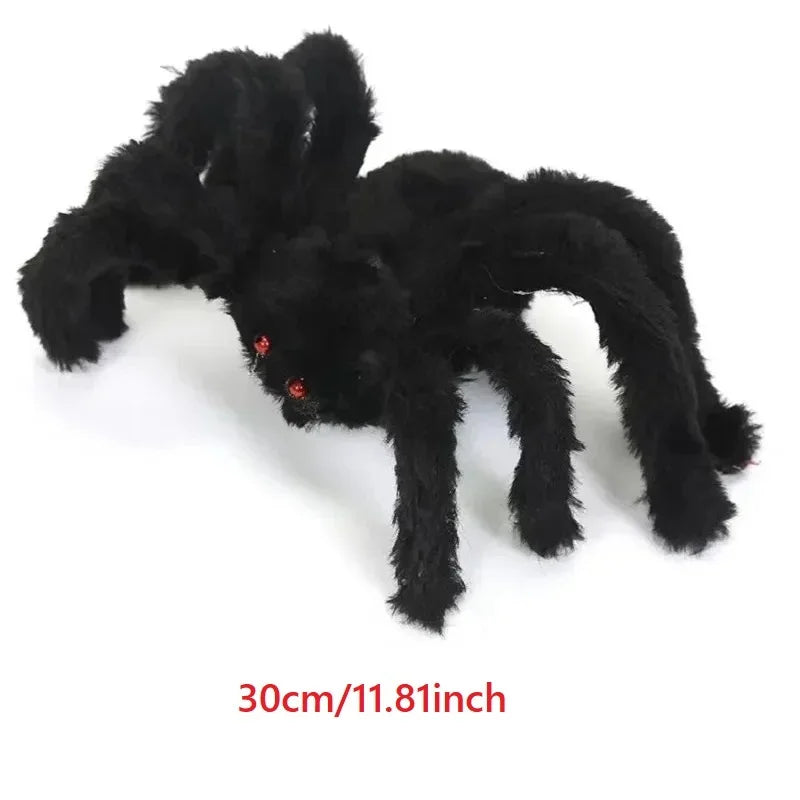 Giant Black Plush Spider Halloween Decoration – 30–200cm Scary Spider Prop for Haunted Houses, Indoor & Outdoor Parties and Horror Decor