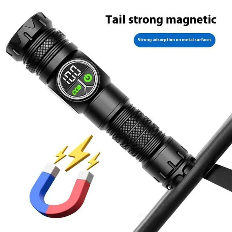 Gondiah Camping High Strong Power LED Flashlights USB Rechargeable Magnetic Tactical Torch with COB Side Light Camping Fishing Zoom Lantern