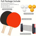 Ping Pong Paddle Set, Portable Table Tennis Set with Retractable Net & Carry Bag,40+ Ping-Pong Balls
