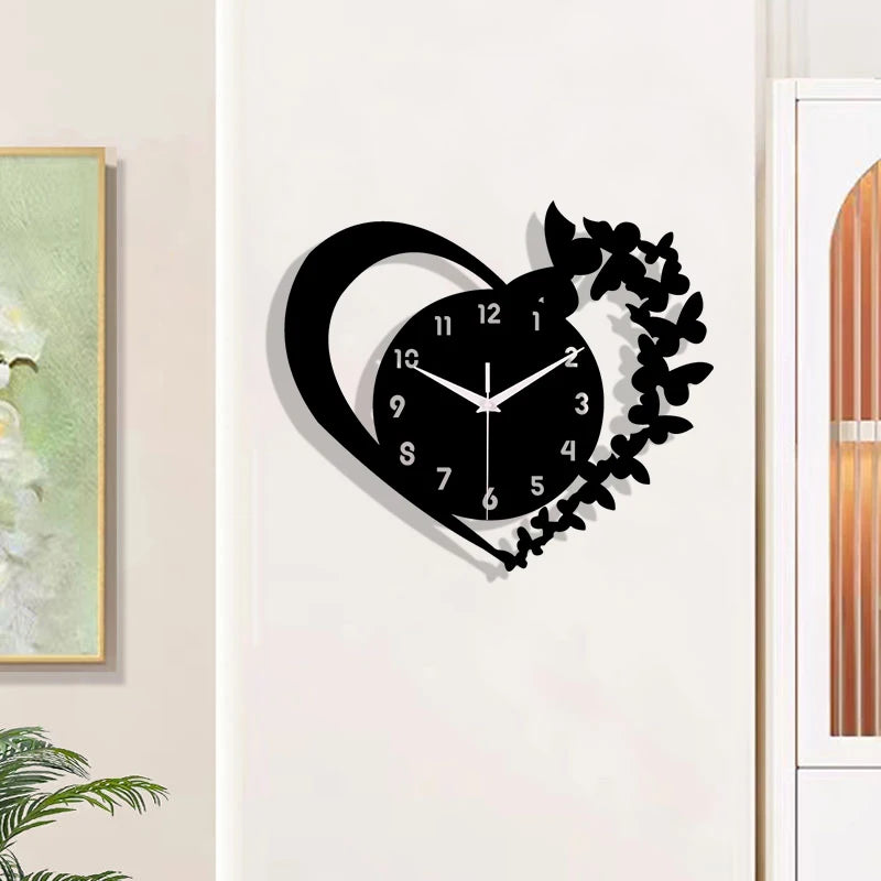 east Home Heart shaped frameless design acrylic silent clock living room bedroom home decoration Mother's Day New Year Easter gift