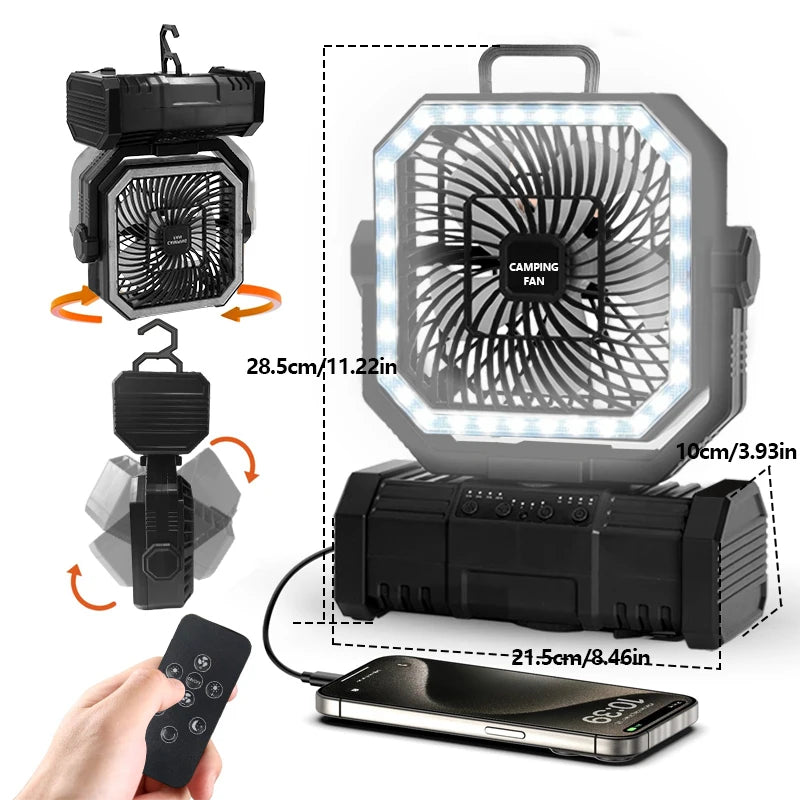 Radiator Fan 20000mAh Battery Camping Fan 4 LED Lantern 8 Speeds Portable Fan