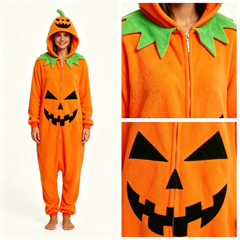 Halloween Pumpkin – Plush Orange Jumpsuit Costume for Adults & Kids, Unisex Carnival Party Outfit, Cosplay & Dress-Up Kigurumi Onesie Costume