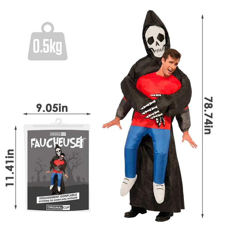 Adult Inflatable Grim Reaper Carrying Person Costume Scary Halloween Cosplay Outfit for Party, Pranks, Performances & Stage Shows