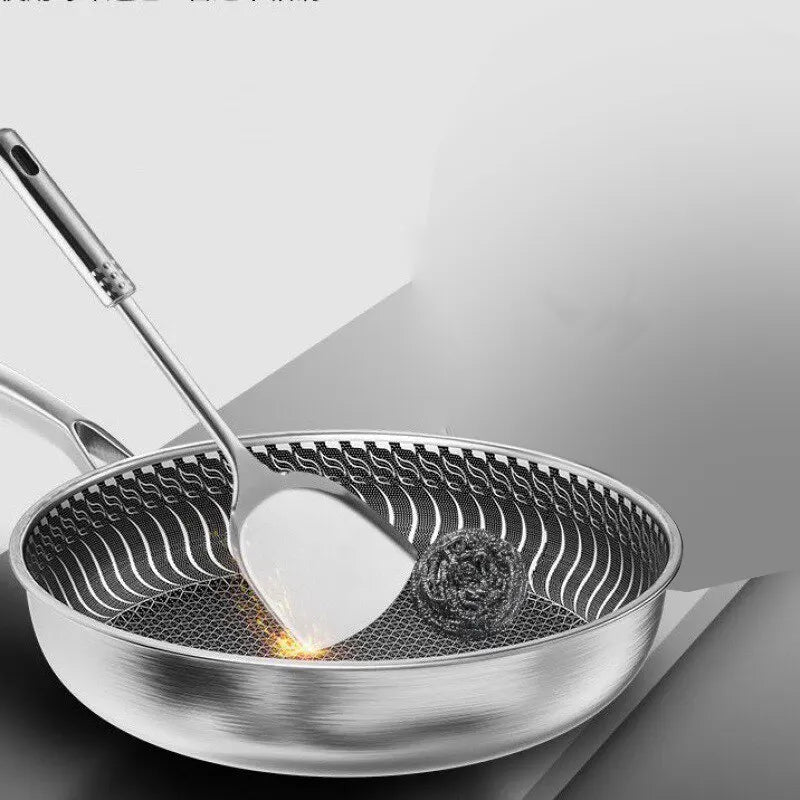 Nawongo Whole Body Tri-Ply Stainless Steel Frying Pan 316 Stainless Steel Wok Pan Double-sided Honeycomb Skillet Suitable for All Stove