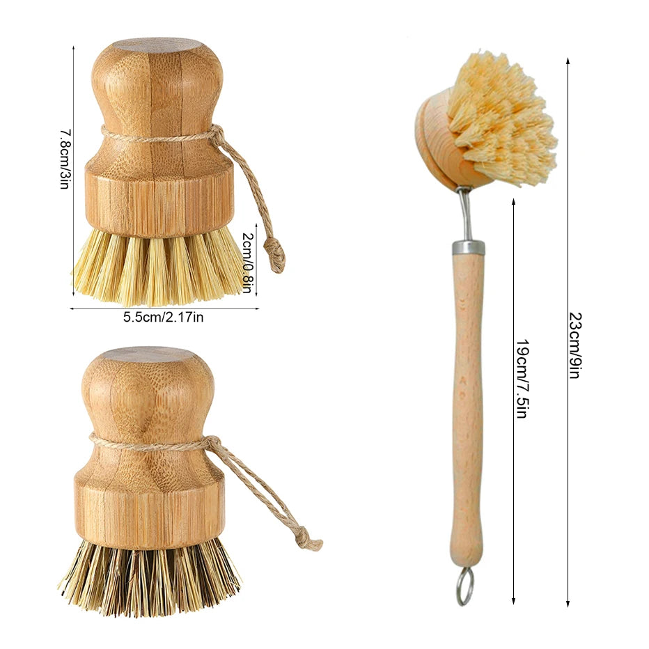 Vilda Bamboo Kitchen Cleaning Brush Natural Dishes Pots Pans Sink Washing Brush Eco-friendly Clean Scrubber with Draining Storage Tray