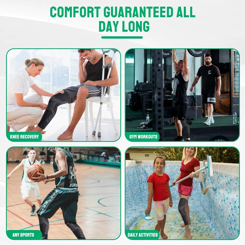 1/2PCS Full Leg Copper Compression Sleeves for Men And Women Long Knee Brace Support for Basketball, Running, Workout, Cycling