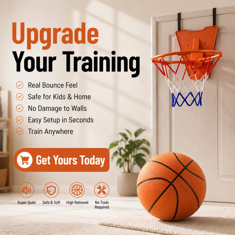 Silent Basketball Hoop Set, Indoor Foam Basketball with Mini Hoop, No Noise Training Ball for Home, Apartment & Kids Practice