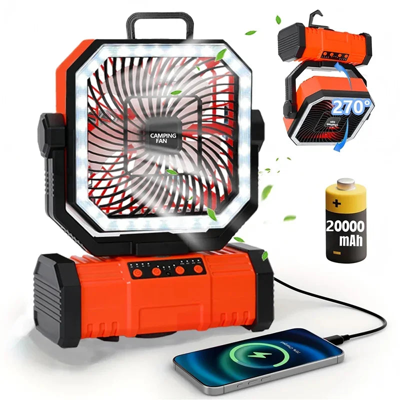 Radiator Fan 20000mAh Battery Camping Fan 4 LED Lantern 8 Speeds Portable Fan