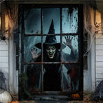 Halloween Horror Window Curtain Banner – Witch, Zombie & Ghost Hanging Decoration