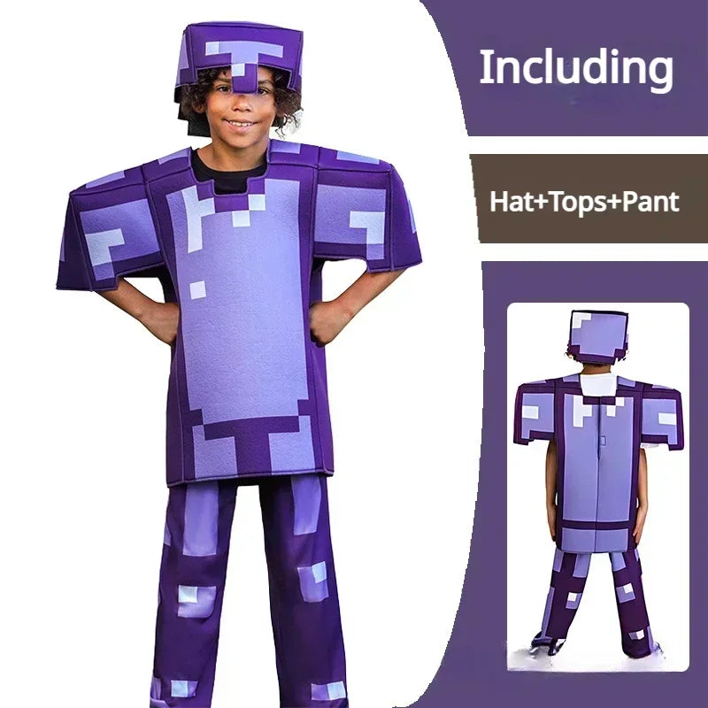Pixel Adventure Role-Play Costume Set for Kids – Game-Inspired Boys' & Girls' Outfit for Holiday Parties, Stage Performances & Christmas Gifts