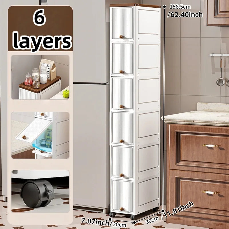 Storage Queen 20cm-Flip lid slit storage cabinet, kitchen slit shelf, bathroom multi-layer plastic snack cabinet, narrow-edge storage cabinet
