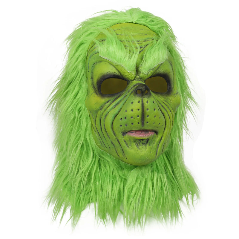 The Grinch Mask – Christmas Green-Haired Monster Costume with Gloves & Santa Hat, Festive Cosplay & Holiday Party Prop