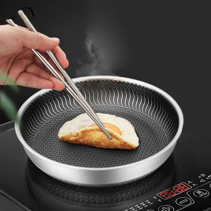 Nawongo Whole Body Tri-Ply Stainless Steel Frying Pan 316 Stainless Steel Wok Pan Double-sided Honeycomb Skillet Suitable for All Stove