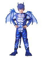 Kids Frost Blue Dragon Knight Costume – Fantasy Jumpsuit with Wings, Tail & Mask, Halloween Carnival Party Cosplay Outfit