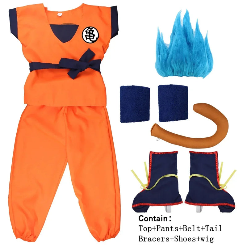 NEW Goku Cosplay Costume for Kids & Adults – Son Goku Super Saiyan Training Suit with Wig, Party Outfit