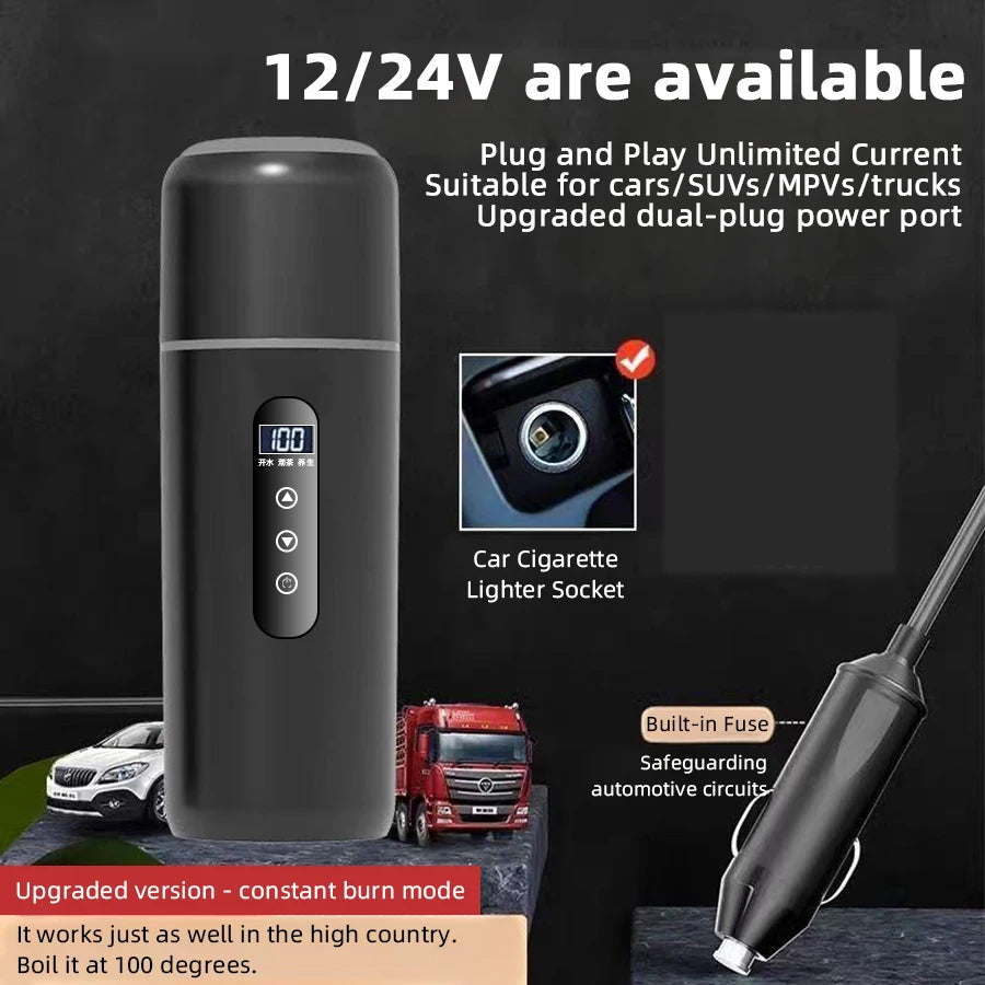 Electric Kettle 12V24V Portable Heating Cup 500ml Travel Heating Touch Screen Intelligent Adjustable Temperature Thermal Cup